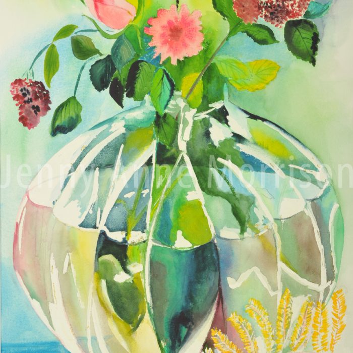 Big Round Vase and Pink Flowers